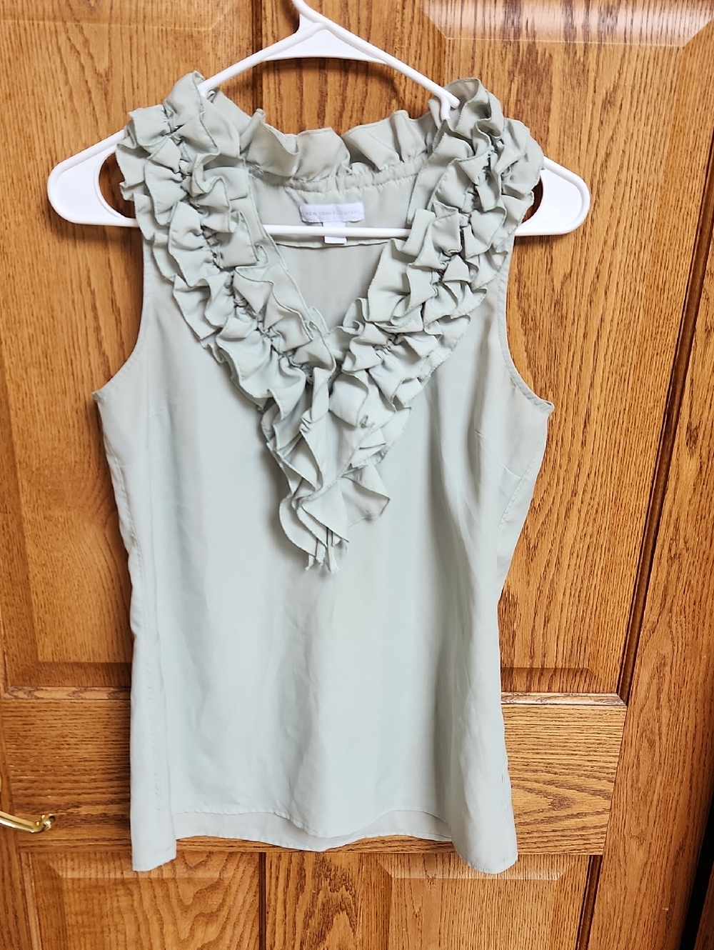 Ruffled V-Neck Sleeveless Camisole in Sage Green - Women's